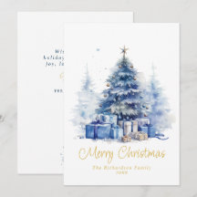 Elegante árbol de Navidad azul acuarela