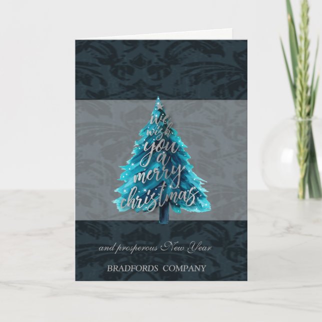 Elegante árbol de Navidad azul de plata negra, com (Anverso)