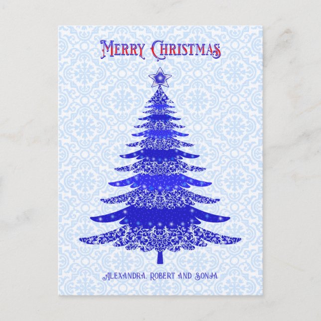 Elegante árbol de Navidad azul personalizado (Anverso)