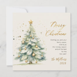 Elegante Árbol de navidad con acuarela Gold Script