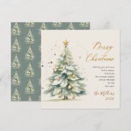 Elegante Árbol de navidad con acuarela Gold Script