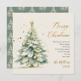 Elegante Árbol de navidad con acuarela Gold Script