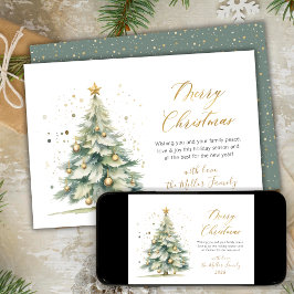 Elegante Árbol de navidad con acuarela Gold Script