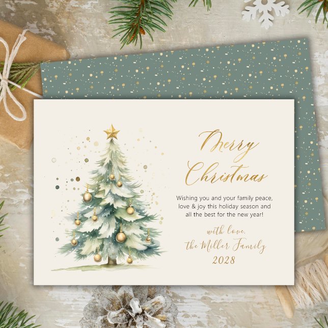 Elegante Árbol de navidad con acuarela Gold Script (Subido por el creador)