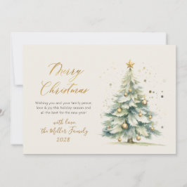 Elegante Árbol de navidad con acuarela Gold Script