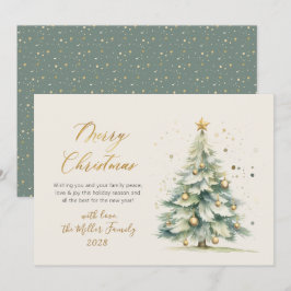 Elegante Árbol de navidad con acuarela Gold Script