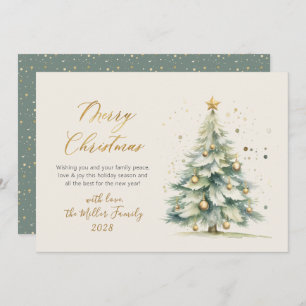 Elegante Árbol de navidad con acuarela Gold Script