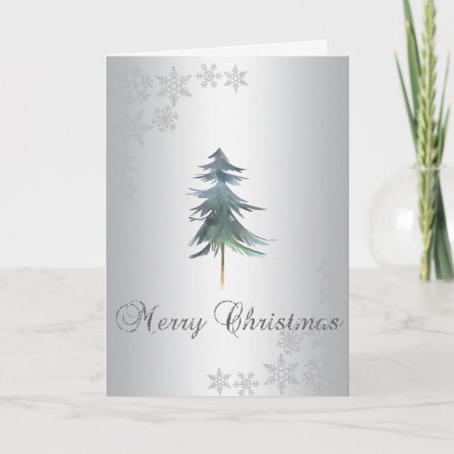 Elegante árbol de Navidad con acuarela plateada y  (Anverso)