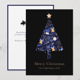 Elegante árbol de Navidad con guión azul y oro neg