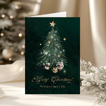 Elegante árbol de Navidad con guión dorado