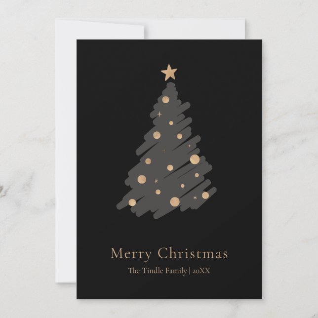 Elegante árbol de Navidad con guión negro gris oro (Anverso)