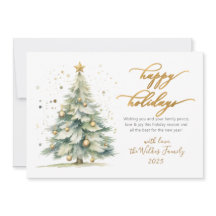 Elegante árbol de Navidad con letra dorada Felices