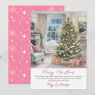 Elegante árbol de Navidad con letra script acuarel