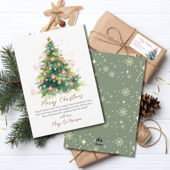 Elegante árbol de Navidad con letra script acuarel (Subido por el creador)