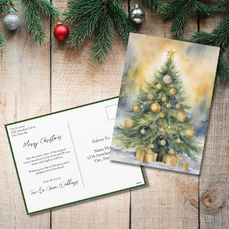 Elegante árbol de Navidad con letra script acuarel