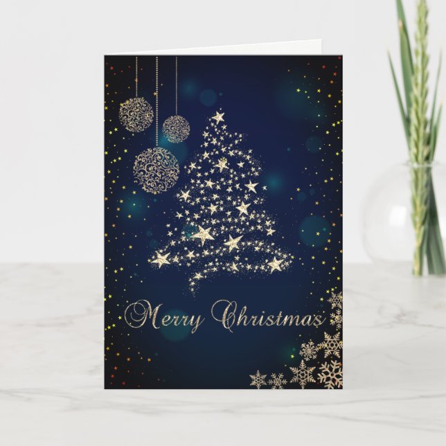 Elegante árbol de Navidad de oro falso, copos de n (Anverso)