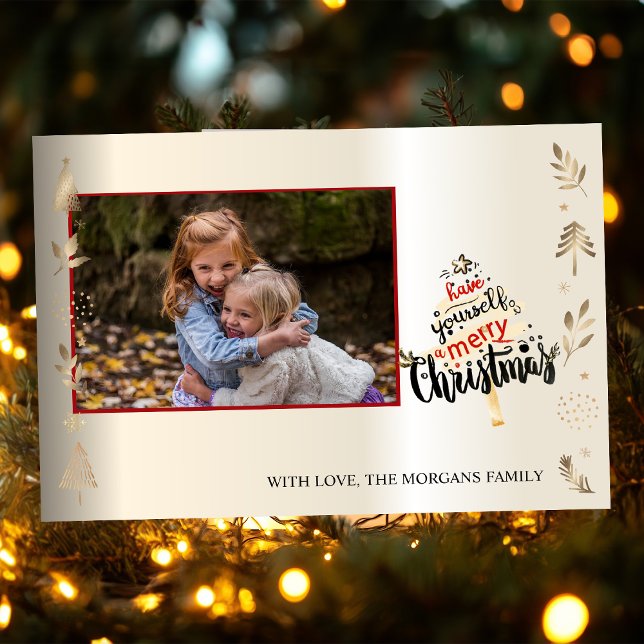 Elegante árbol de Navidad dorado, ramas, tu foto (Subido por el creador)