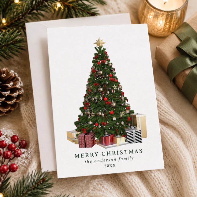 Elegante árbol de Navidad en acuarela (Elegant Watercolor Christmas Tree Holiday Card)