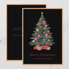 Elegante árbol de Navidad en acuarela negro rosa