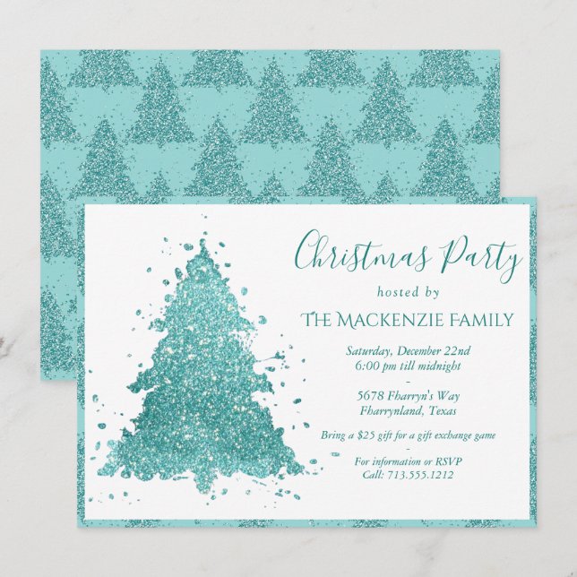 Elegante árbol de Navidad | Fiesta Verde azulado d (Anverso / Reverso)