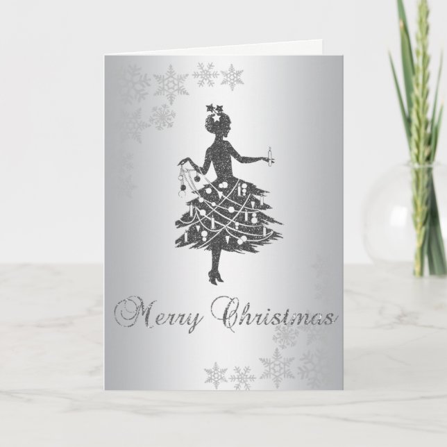 Elegante árbol de Navidad plateado,Chica Purpurina (Anverso)