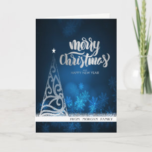 Elegante árbol de Navidad plateado con brillo azul