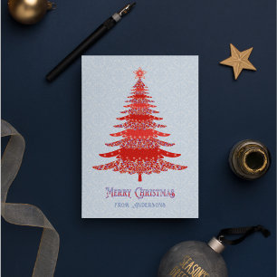 Elegante árbol de Navidad rojo azul personalizado