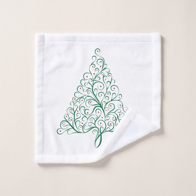 Elegante árbol de Navidad rojo y verde caligrafía (Toallita)