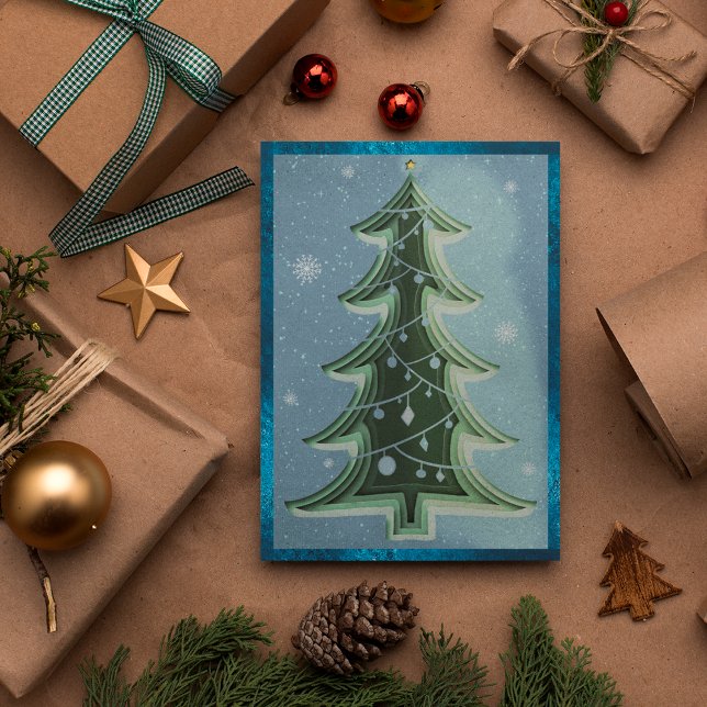 Elegante árbol de navidad verde azul Purpurina Pap (Front)