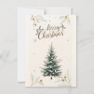 Elegante árbol de Navidad y tarjeta de "Feliz Navi