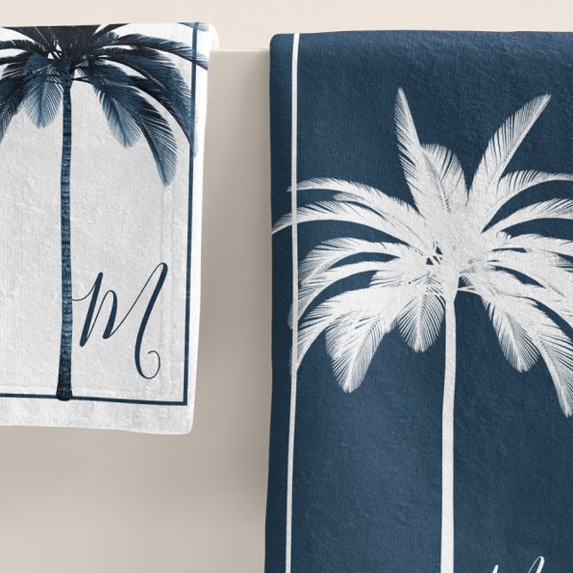 Elegante árbol de palmas azul y blanco Monograma B (Subido por el creador)