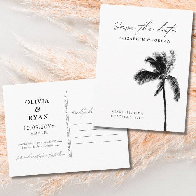 Elegante árbol de palmas Guardar la postal de fech (Elegant Palm Tree Save the Date Postcard)