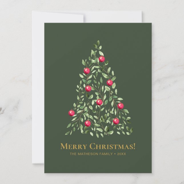 Elegante Árbol Verde Foliage Feliz Navidad (Anverso)