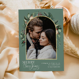 Elegante Arco de Verdor Dorado Feliz Navidad Foto