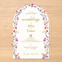 Elegante Arco Floral Invitación a la Boda Acrílica