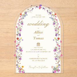 Elegante Arco Floral Invitación a la Boda Acrílica