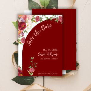 Elegante arco floral rojo y melancólico para salva