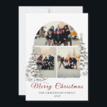 Elegante Arco Moderno de 3 Fotos Collage Navidad<br><div class="desc">Muestra tus recuerdos favoritos en este elegante diseño de 'Feliz Navidad' con un collage de 3 fotos con forma de arco de moda enmarcado por árboles de pino dibujados a mano. La tipografía sofisticada de letra dorada y el nombre de la familia personalizado añaden un toque premium y atemporal a...</div>
