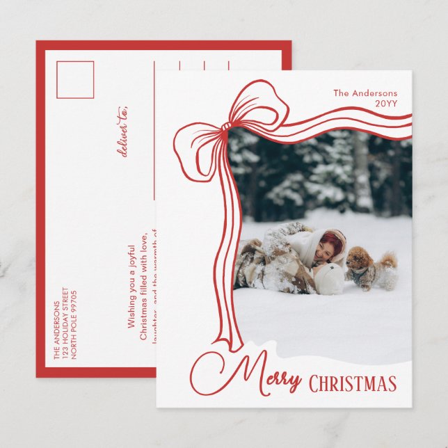 Elegante Arco Rojo de Navidad Dibujado a Mano Mini (Anverso / Reverso)