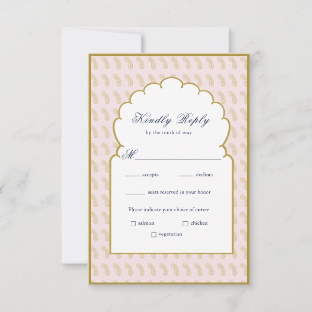 Elegante arcos marco Tarjeta RSVP de boda india ro (Anverso)
