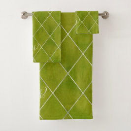 Elegante Argyle Wasabi Verde Cuadrícula Monograma