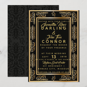 Elegante Art Deco Invitación a la Boda de Oro Negr