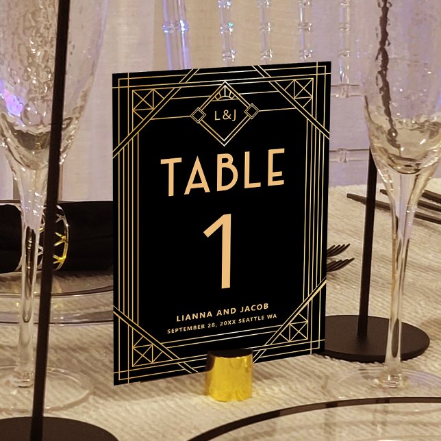 Elegante Art Deco Negro Boda de oro Número de mesa (Subido por el creador)