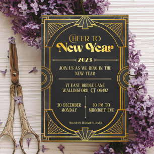 Elegante Art Deco Retro Año Nuevo Fiesta Tarjeta d