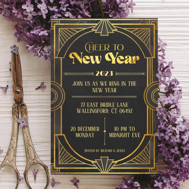 Elegante Art Deco Retro Año Nuevo Fiesta Tarjeta d (Subido por el creador)