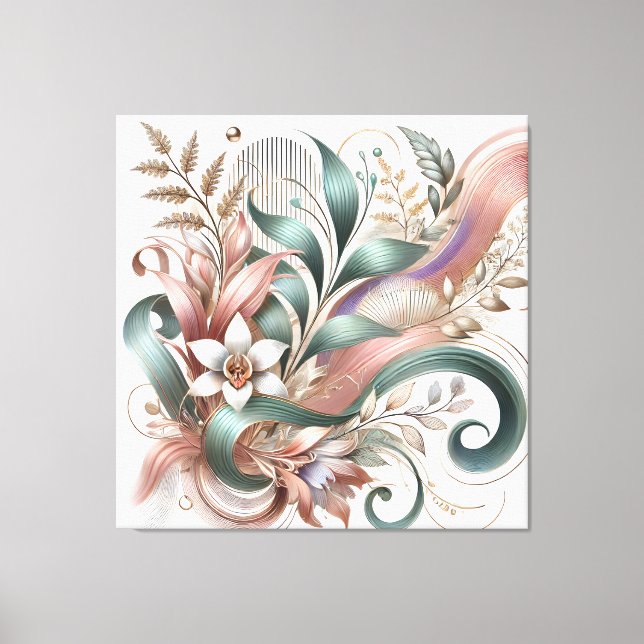 Elegante arte de pared de tela floral de Swirl Bot (Anverso)