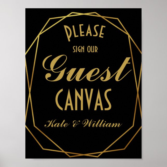Elegante arte deco Gold & Black Guest canvas (Frente)