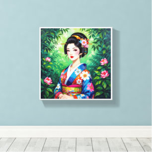 Elegante arte en el muro de Geisha - Retrato de Ki