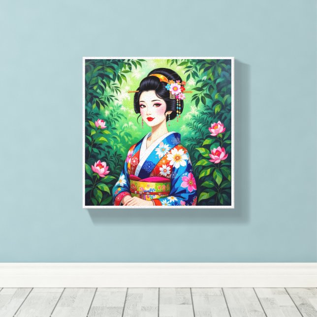 Elegante arte en el muro de Geisha - Retrato de Ki (Insitu (piso de madera))