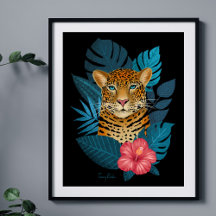 Elegante arte floral de leopardo de la jungla | Az